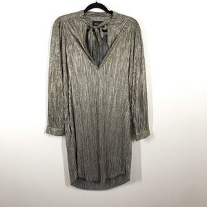 Sabina Musayev Anthropologie Eugene Dress Medium Metallic Gold Tie Neck Party